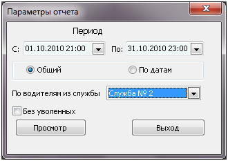 Форма ввода параметров отчета перед его выводом.