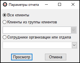 Форма ввода параметров отчета перед его выводом.