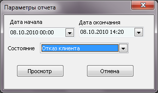 Форма ввода параметров отчета перед его выводом.