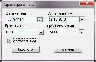 Форма ввода параметров отчета перед его выводом.