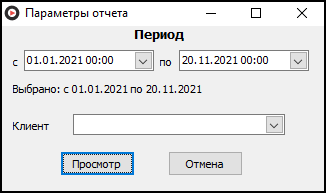 Форма ввода параметров отчета перед его выводом.